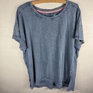 Pilcro Anthropologie Short Sleeve Basic T Shirt Size L 100%Cotton Blue Acid Wash